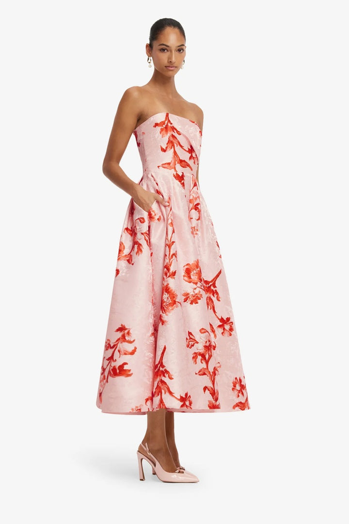 Lynn Jacquard Bustier Midi Dress | Magnolia Print
