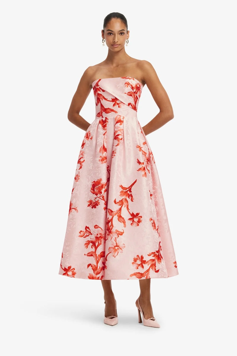 Lynn Jacquard Bustier Midi Dress | Magnolia Print
