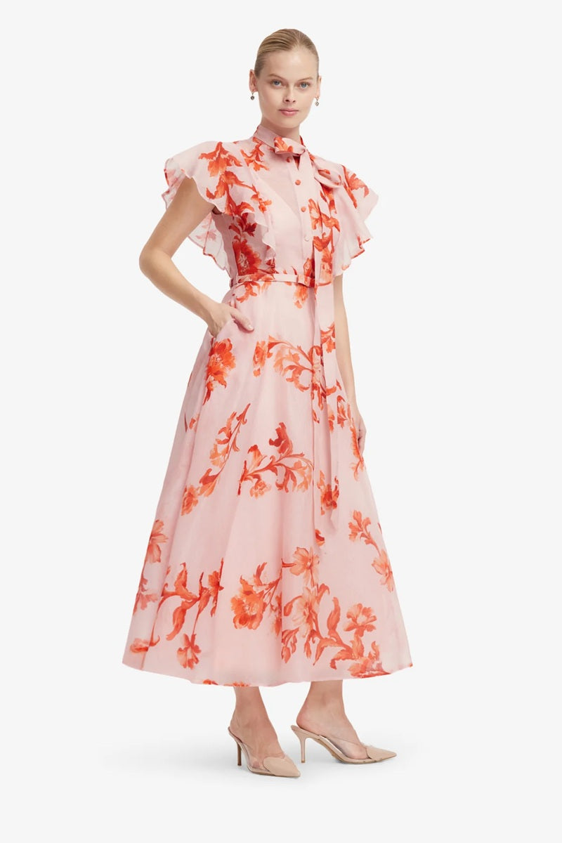 Elsie Flutter Sleeve Midi Dress | Magnolia Print