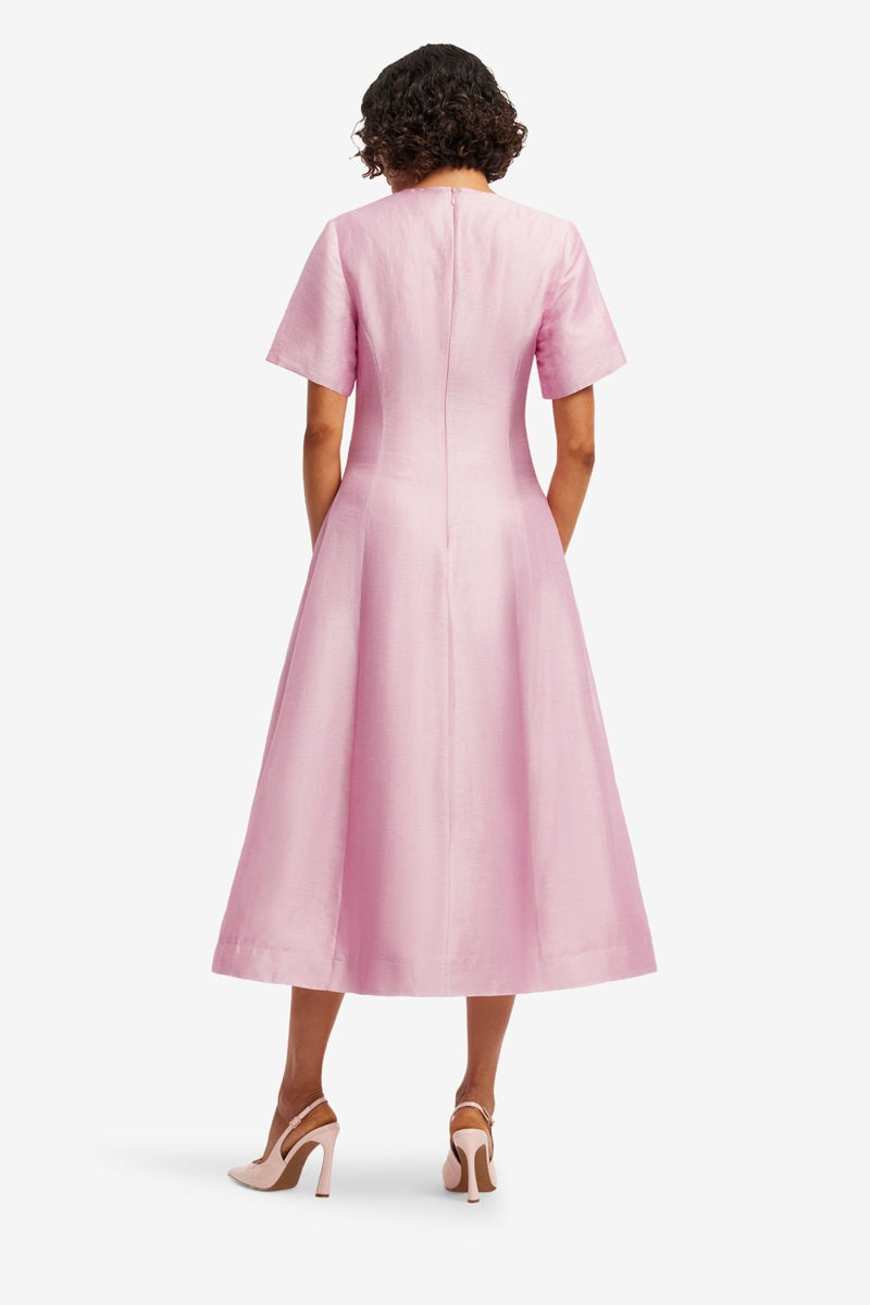 Caroline Short Sleeve Midi Dress | Bouquet Print In Pastel Pink