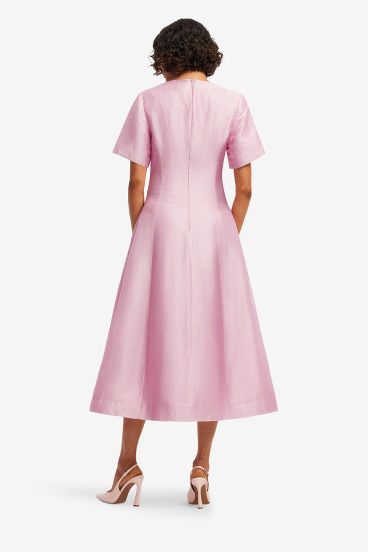 Caroline Short Sleeve Midi Dress | Bouquet Print In Pastel Pink