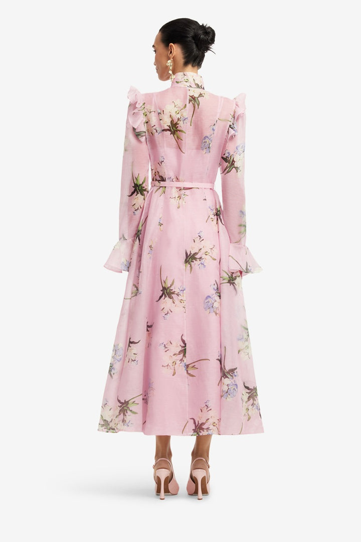 Katrina Butterfly Sleeve Midi Dress | Bouquet Print In Pastel Pink