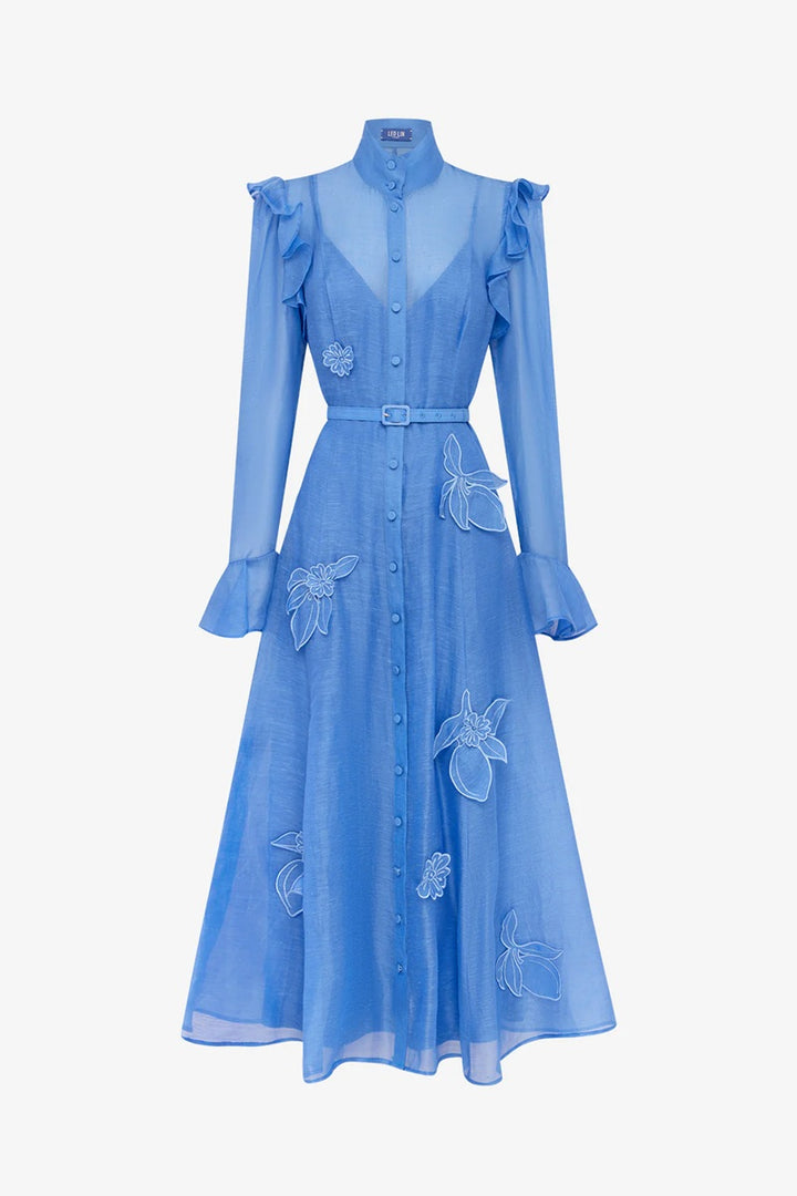 Katrina Applique Butterfly Sleeve Midi Dress | Azure