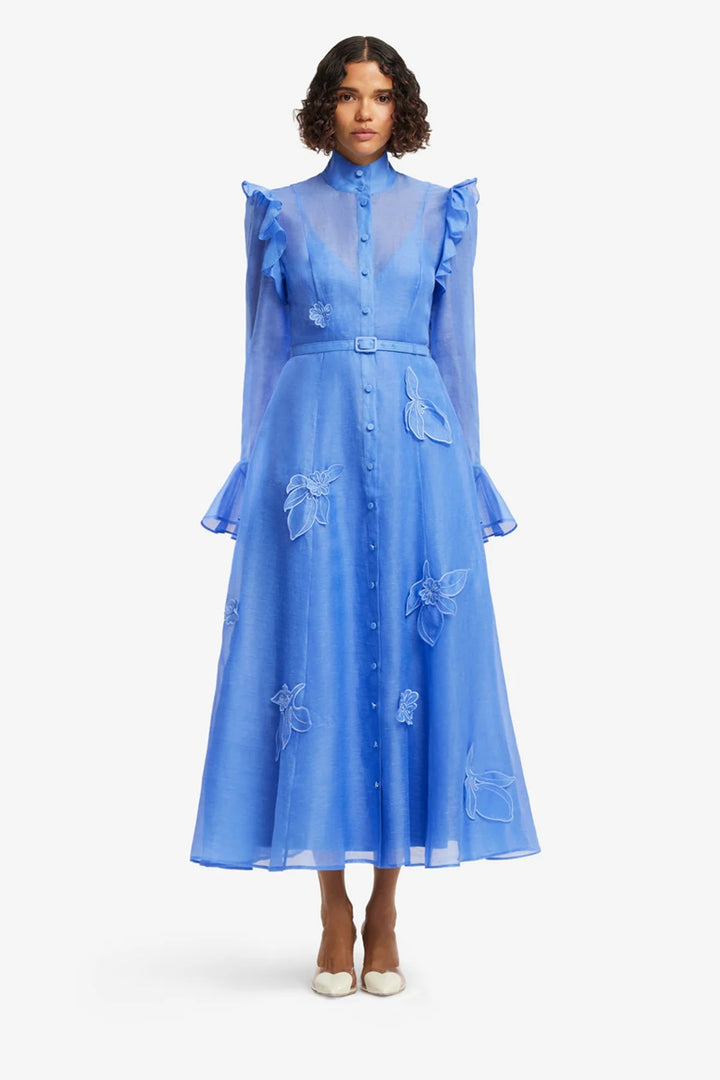 Katrina Applique Butterfly Sleeve Midi Dress | Azure