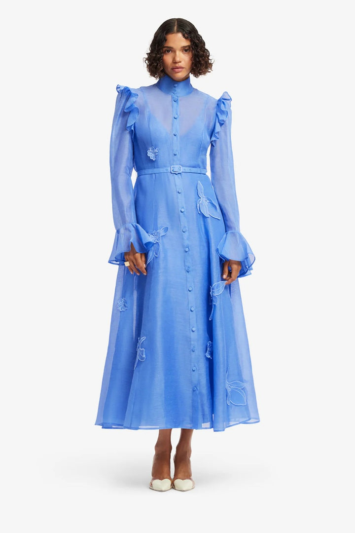 Katrina Applique Butterfly Sleeve Midi Dress | Azure