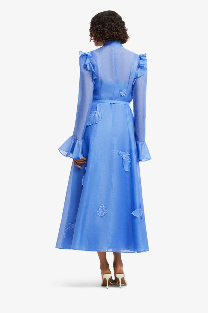 Katrina Applique Butterfly Sleeve Midi Dress | Azure