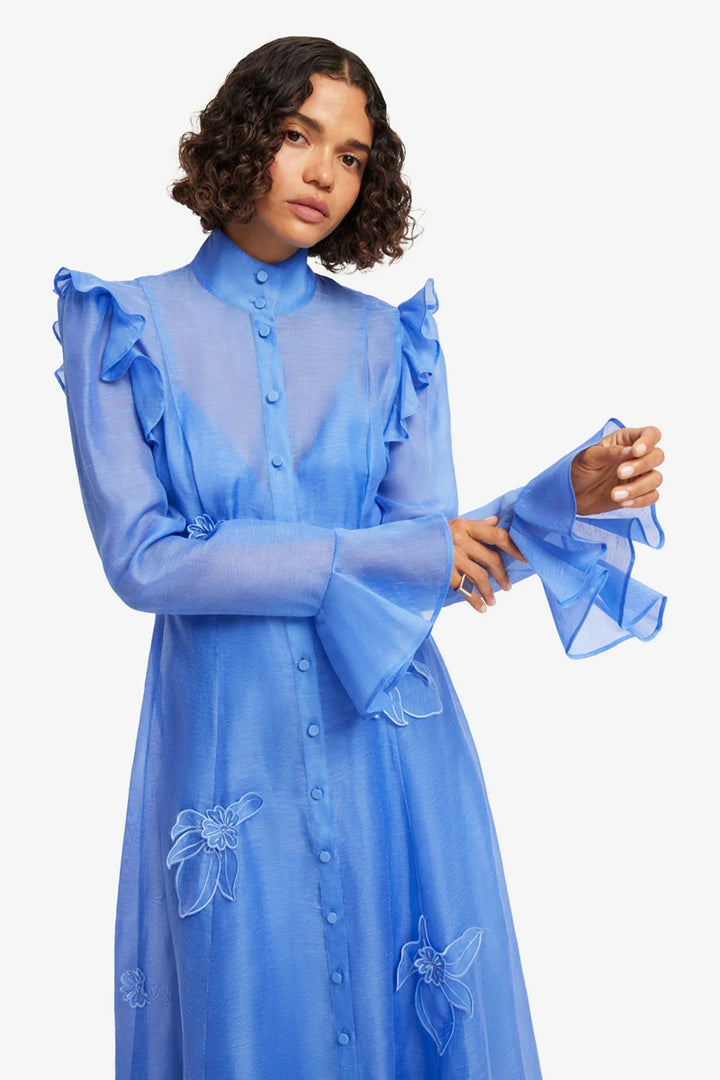 Katrina Applique Butterfly Sleeve Midi Dress | Azure