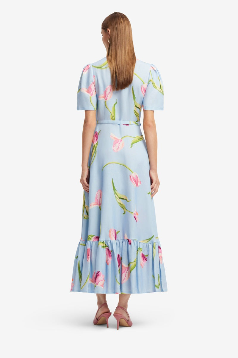 Becca Short Sleeve Midi Dress | Tulip Print In Blue