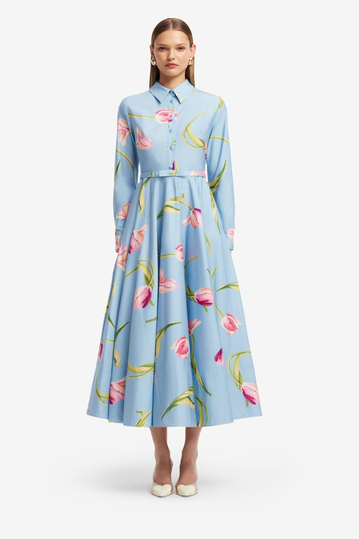 Zara Shirt Midi Dress | Tulip Print In Blue