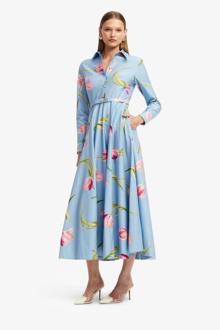 Zara Shirt Midi Dress | Tulip Print In Blue