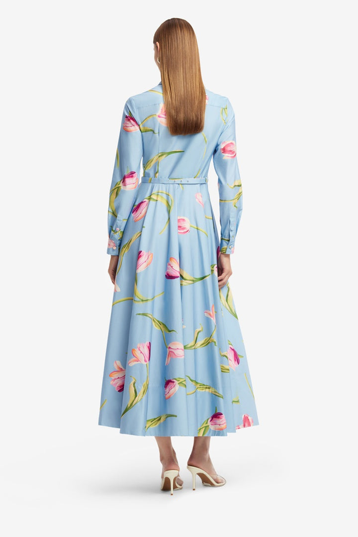 Zara Shirt Midi Dress | Tulip Print In Blue