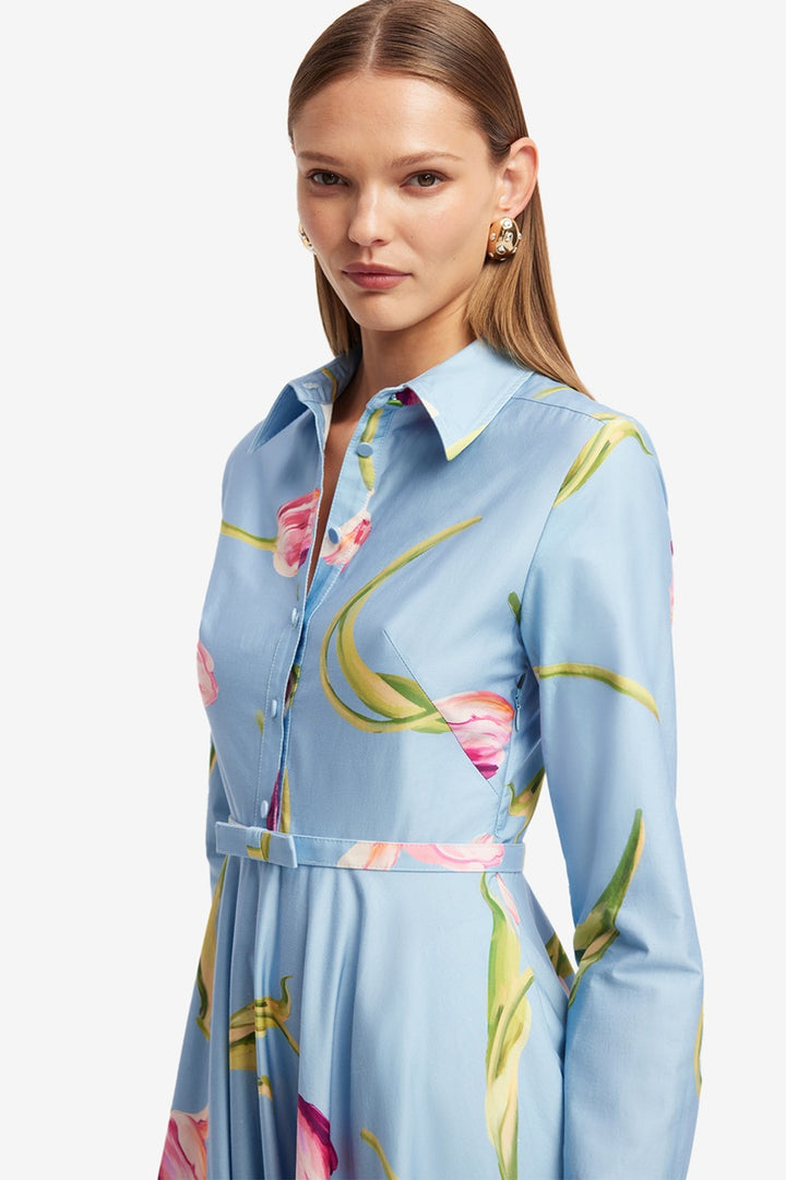 Zara Shirt Midi Dress | Tulip Print In Blue