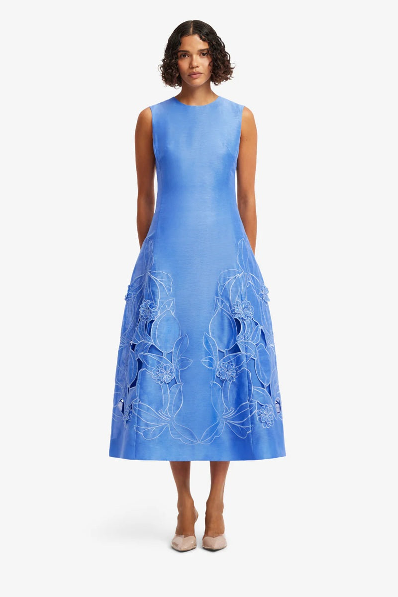 Cleo Applique Sleeveless Midi Dress | Azure