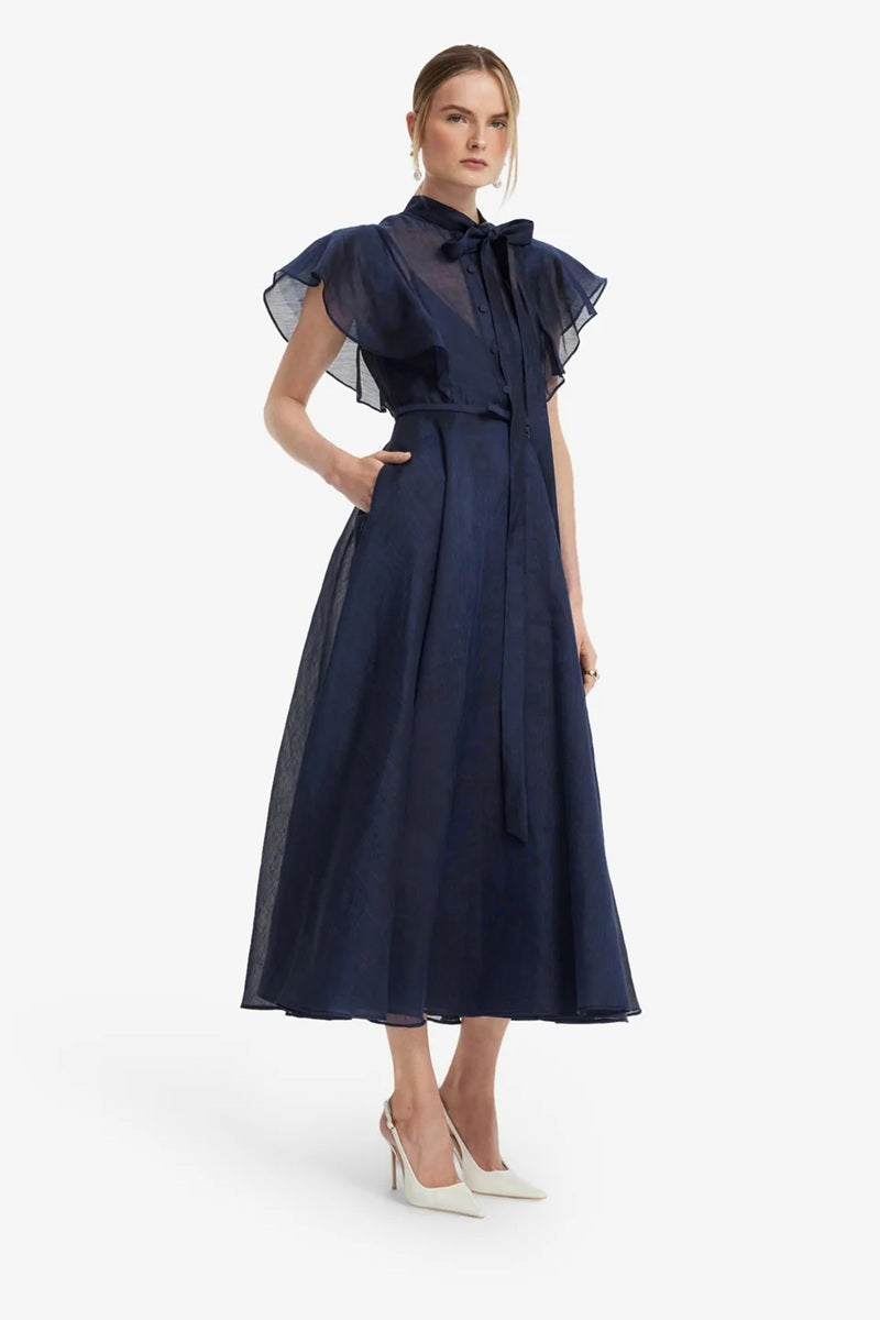 Elsie Flutter Sleeve Midi Dress | Midnight