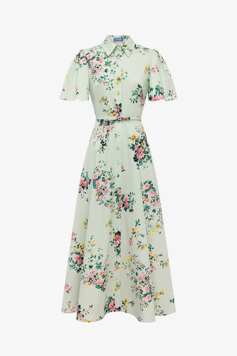 Bianca Short Sleeve Midi Dress | Posy Print in Mint
