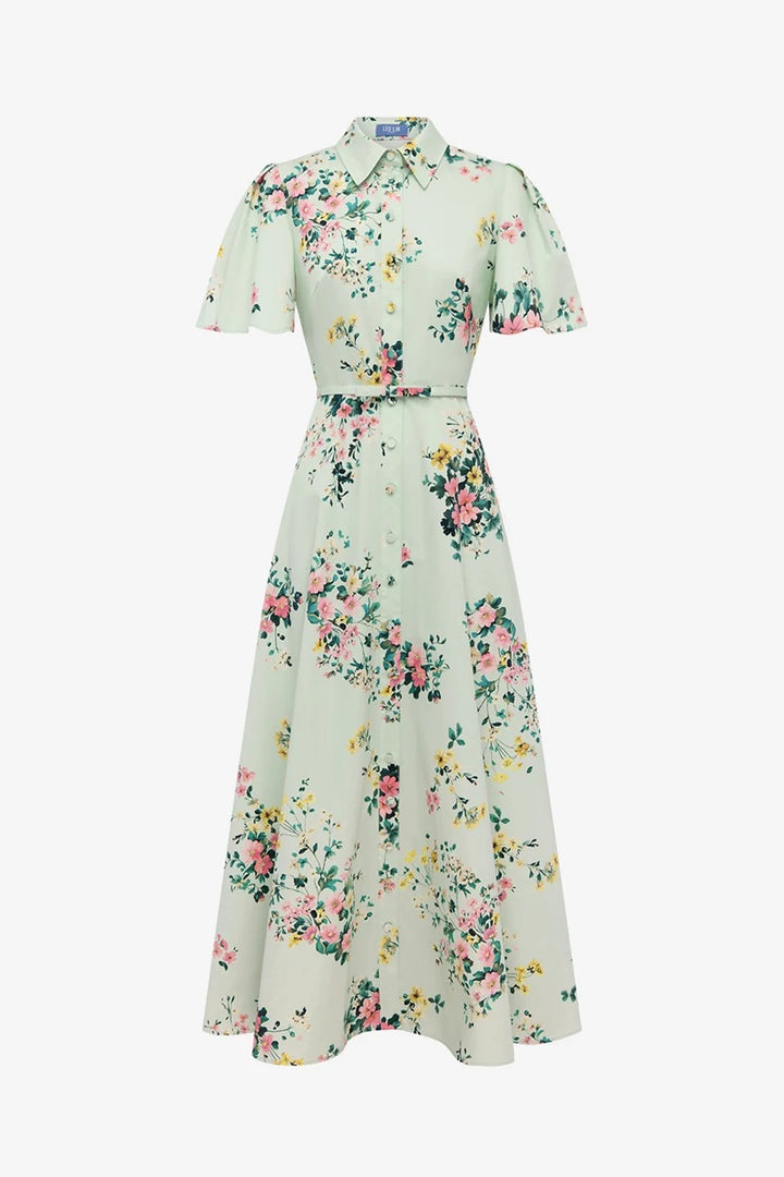 Bianca Short Sleeve Midi Dress | Posy Print in Mint