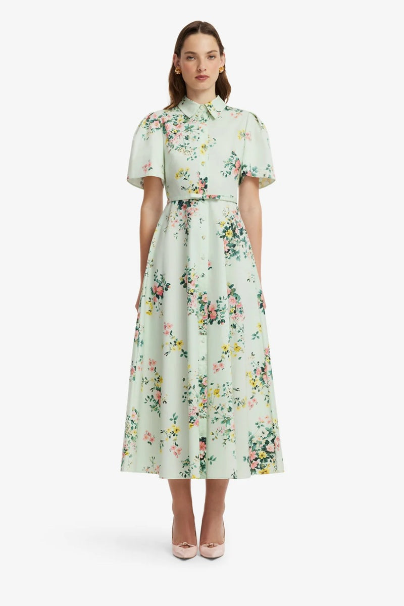 Bianca Short Sleeve Midi Dress | Posy Print in Mint