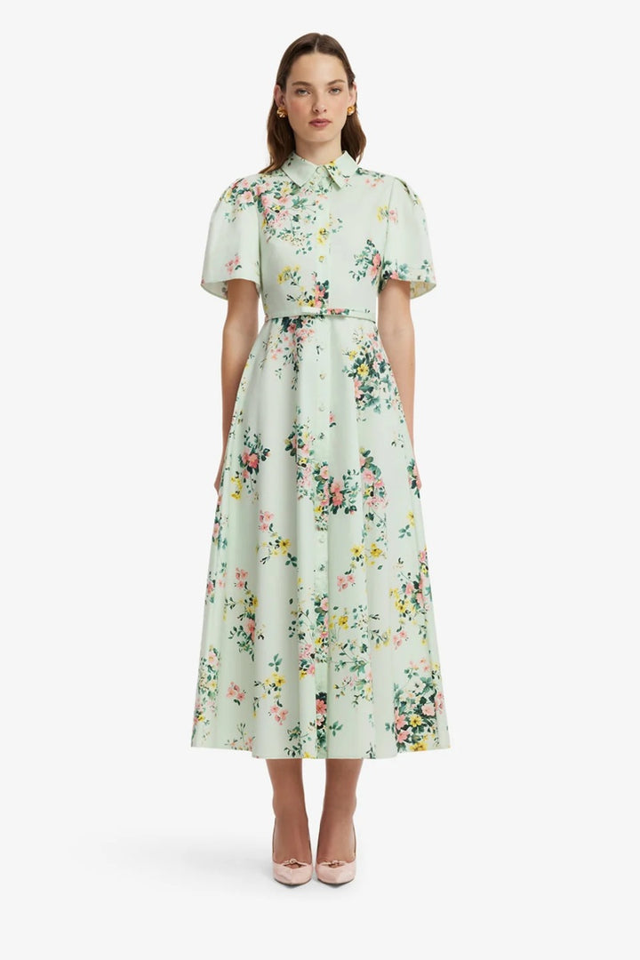 Bianca Short Sleeve Midi Dress | Posy Print in Mint
