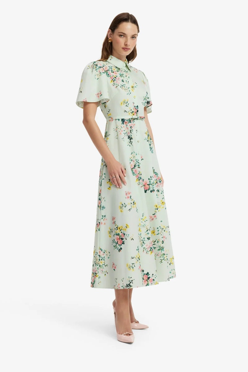 Bianca Short Sleeve Midi Dress | Posy Print in Mint