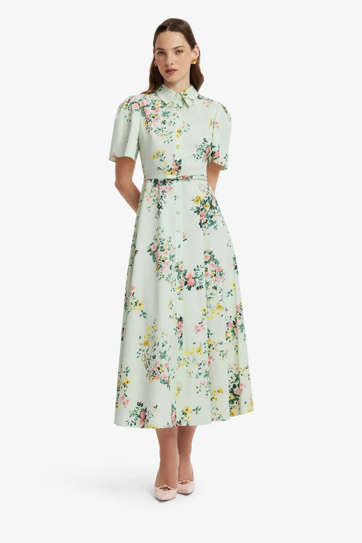 Bianca Short Sleeve Midi Dress | Posy Print in Mint