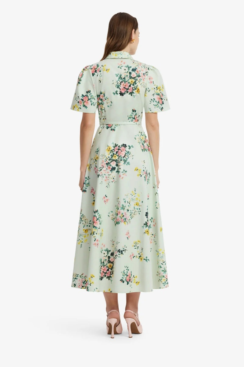 Bianca Short Sleeve Midi Dress | Posy Print in Mint
