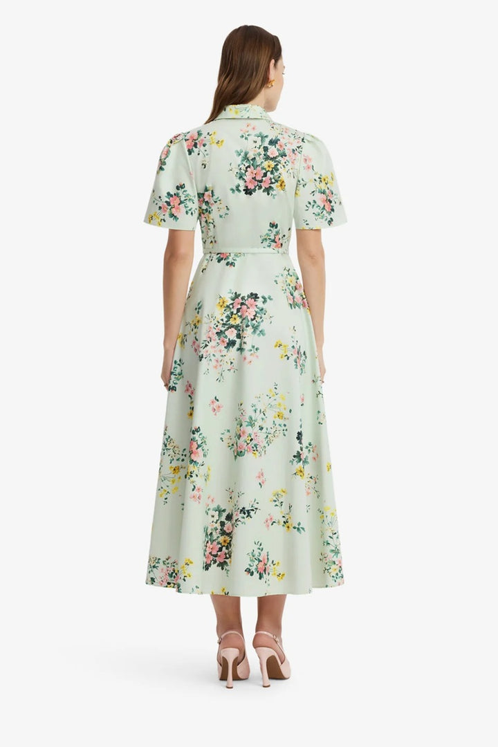 Bianca Short Sleeve Midi Dress | Posy Print in Mint