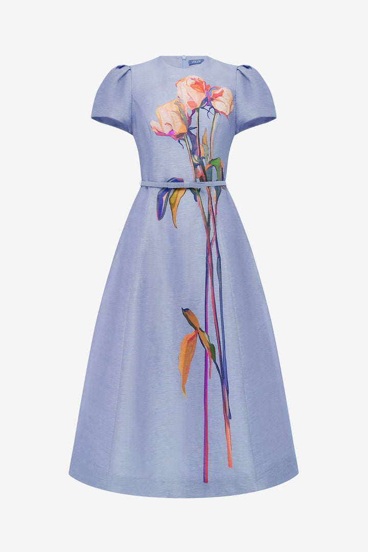 Marguerite Short Sleeve Midi Dress | Rose In Periwrinkle