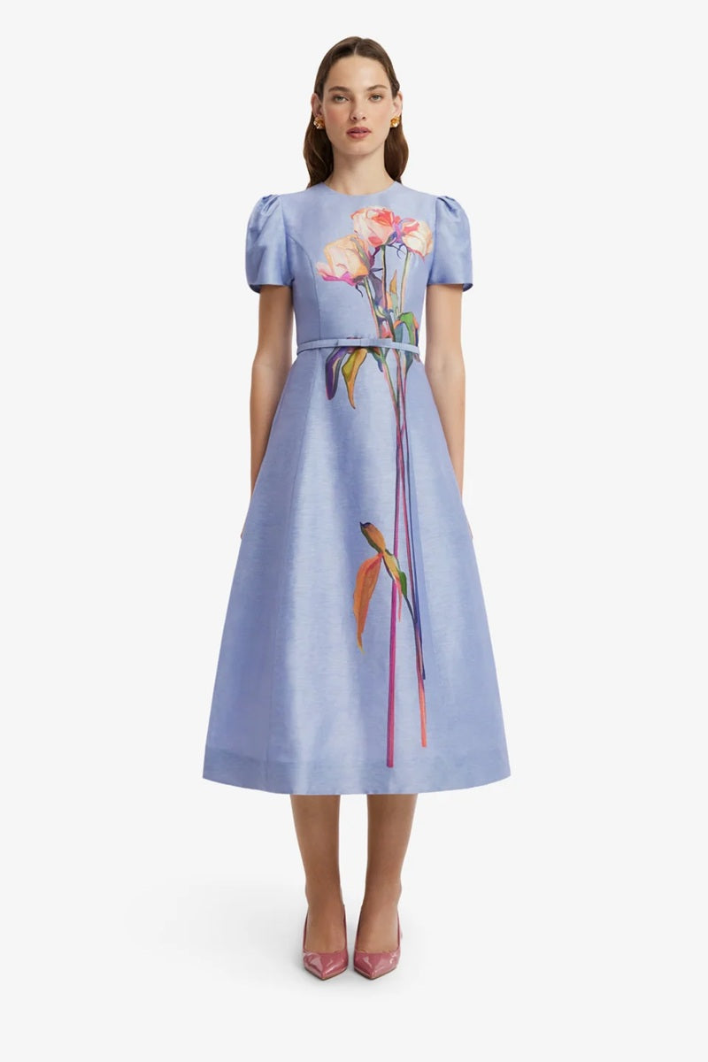 Marguerite Short Sleeve Midi Dress | Rose In Periwrinkle
