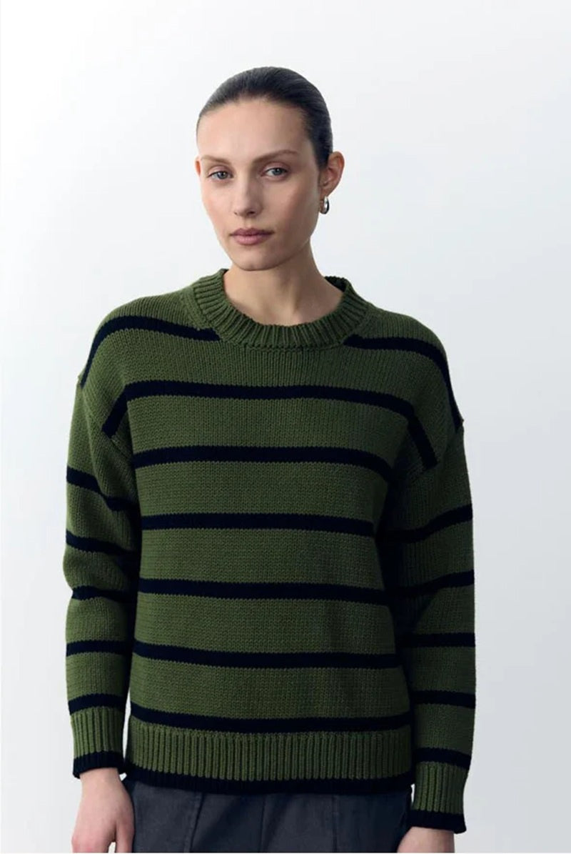 Lauren Stripe Knit | Forest Green & Black Stripe