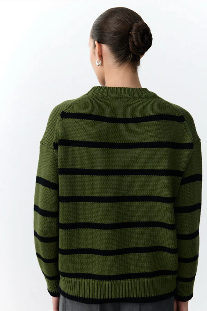 Lauren Stripe Knit | Forest Green & Black Stripe