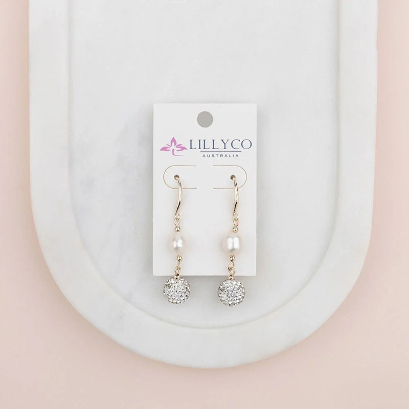 Light Gold Bling Ball With Pearl Earrings