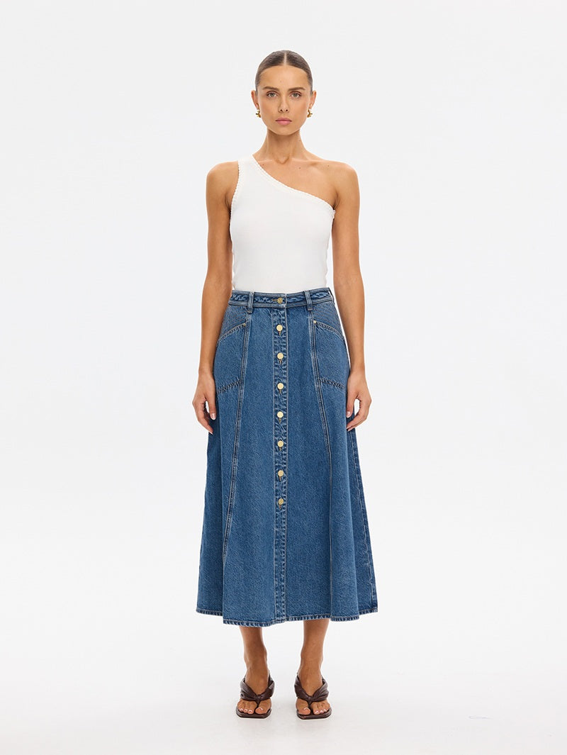 Rita Denim Midi Skirt | Drift Blue