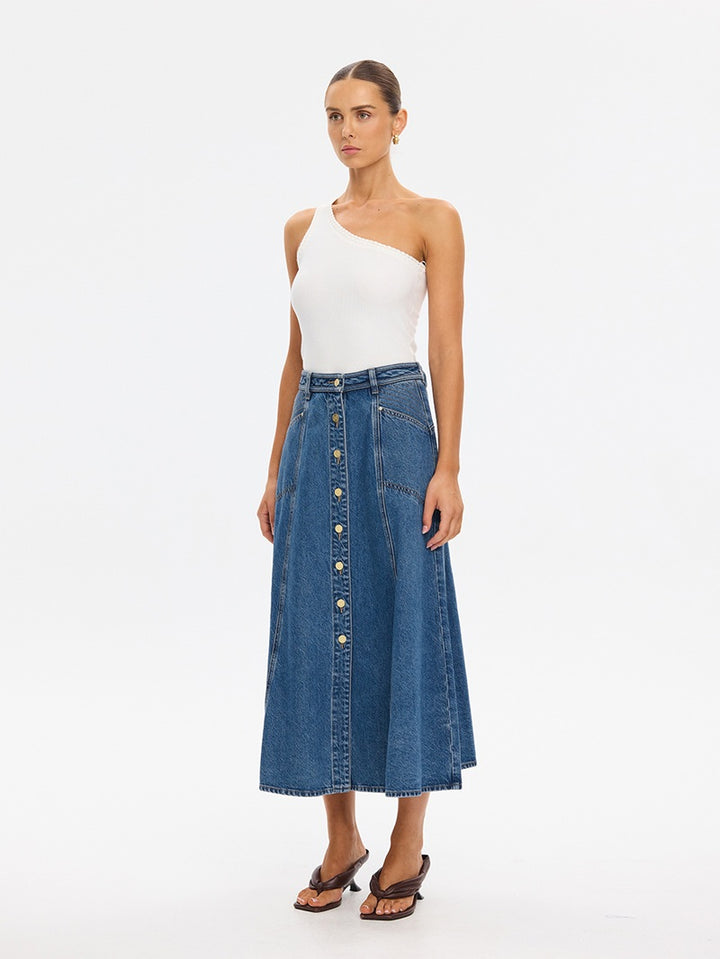 Rita Denim Midi Skirt | Drift Blue