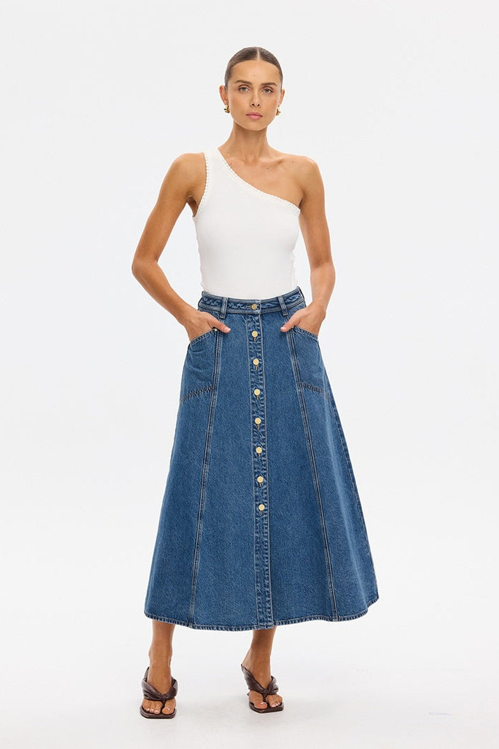 Rita Denim Midi Skirt | Drift Blue