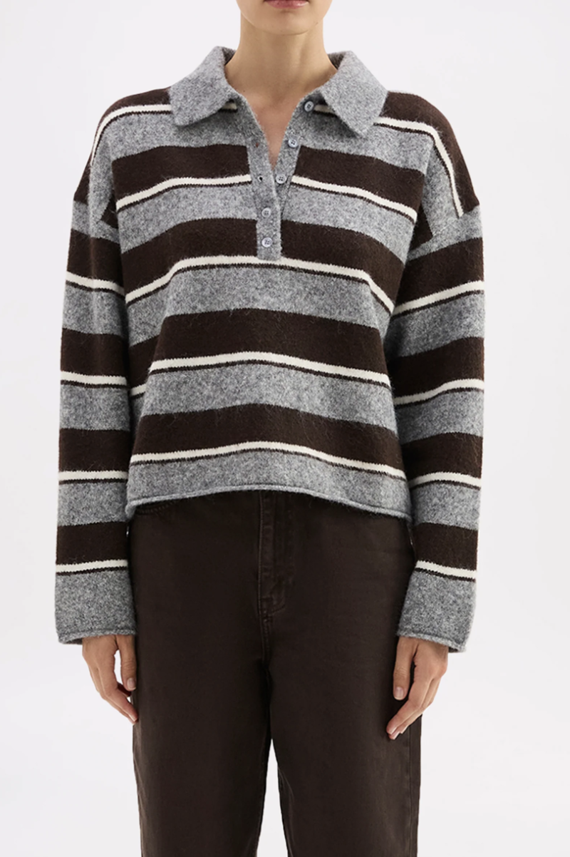 Maia Rugby Knit | Charcoal Stripe