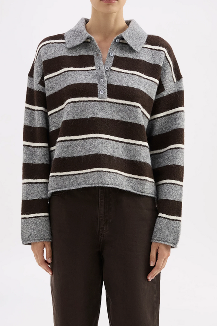 Maia Rugby Knit | Charcoal Stripe