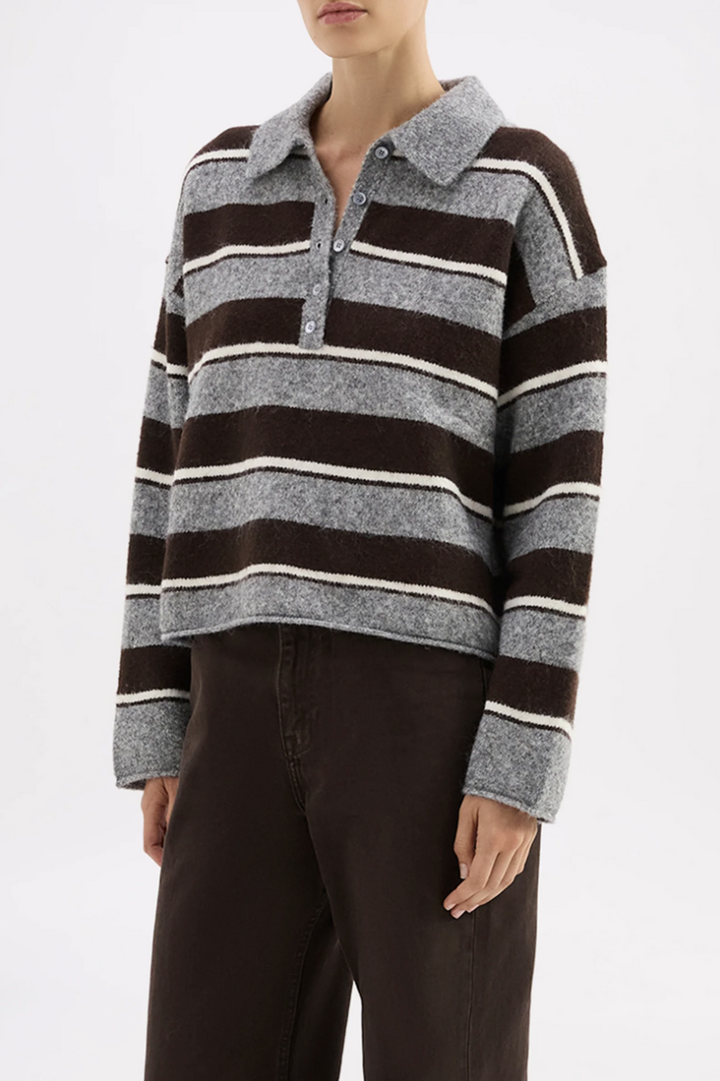 Maia Rugby Knit | Charcoal Stripe