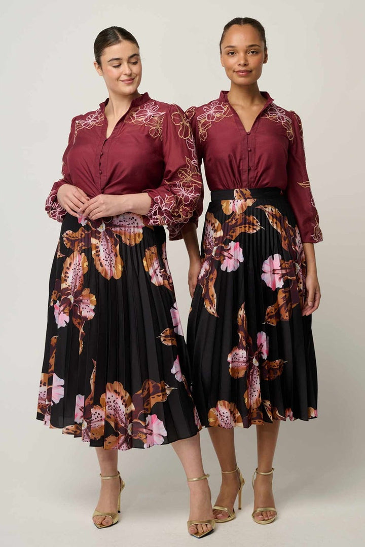 Maren Embroidered Cotton Silk Blouse | Garnet Orchid