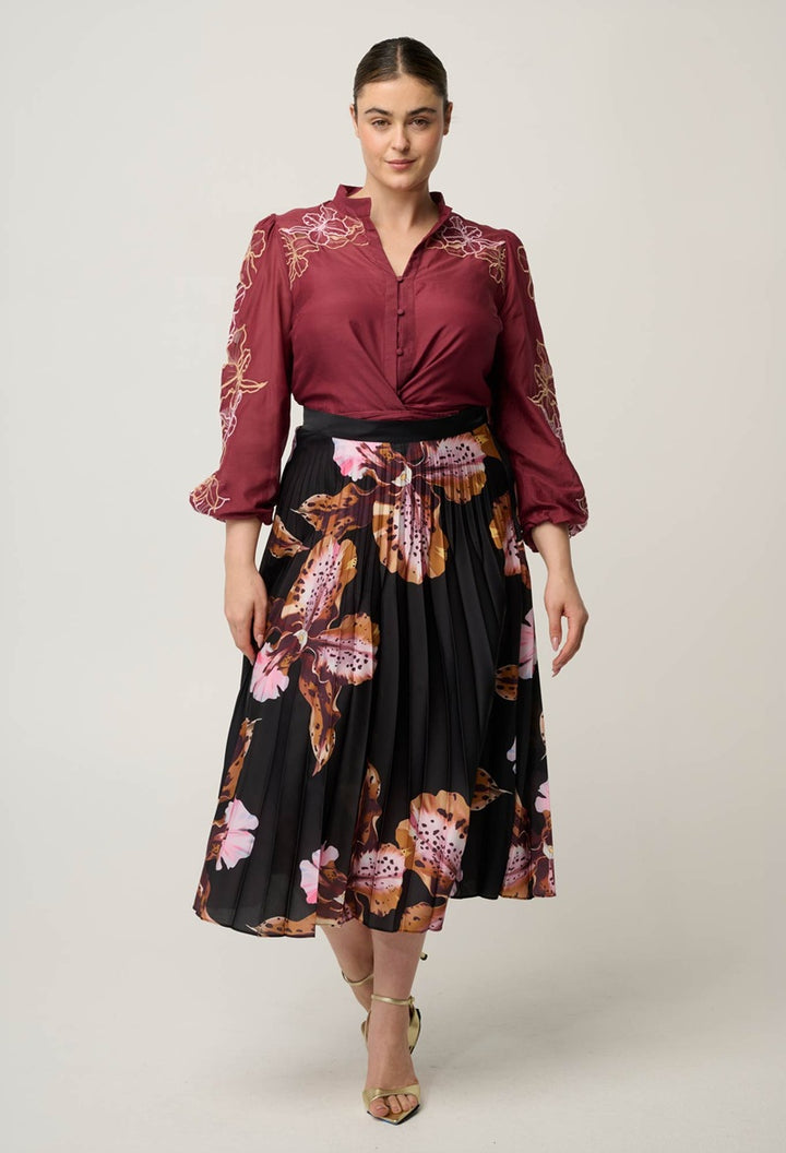Maren Embroidered Cotton Silk Blouse | Garnet Orchid