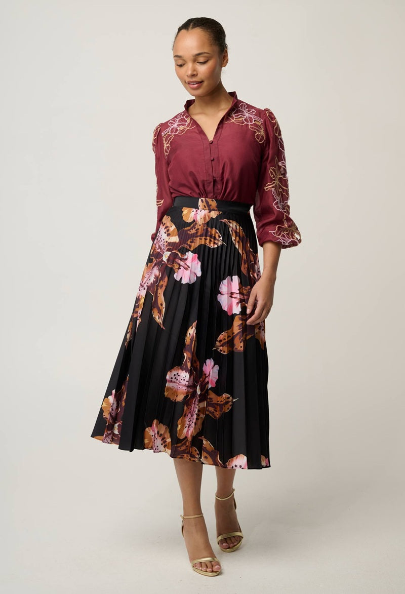 Maren Embroidered Cotton Silk Blouse | Garnet Orchid