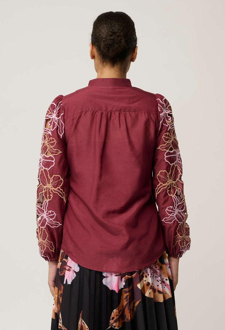 Maren Embroidered Cotton Silk Blouse | Garnet Orchid