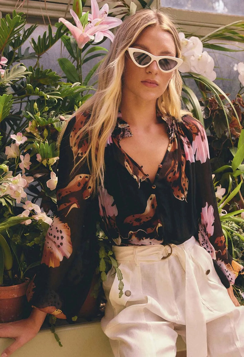 Maris Sheer Viscose Chiffon Blouse | Sunset Orchid