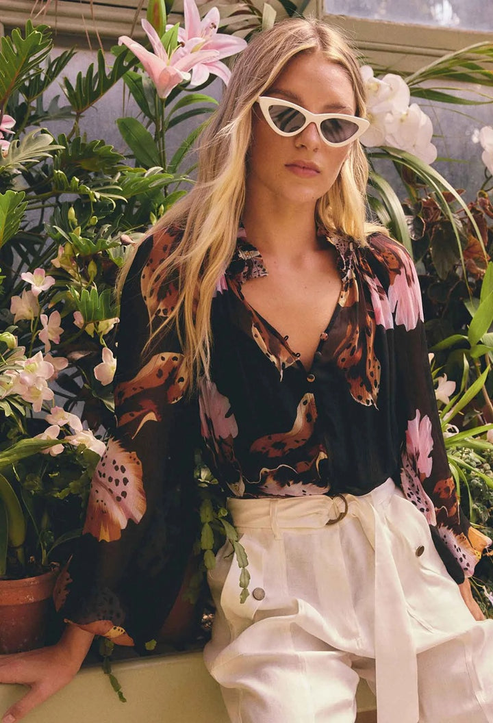 Maris Sheer Viscose Chiffon Blouse | Sunset Orchid