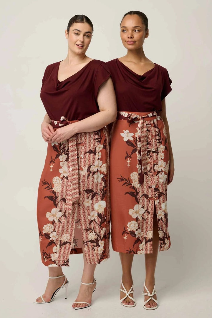 Marisol Cowl Neck Cap Sleeve Top | Rosewood
