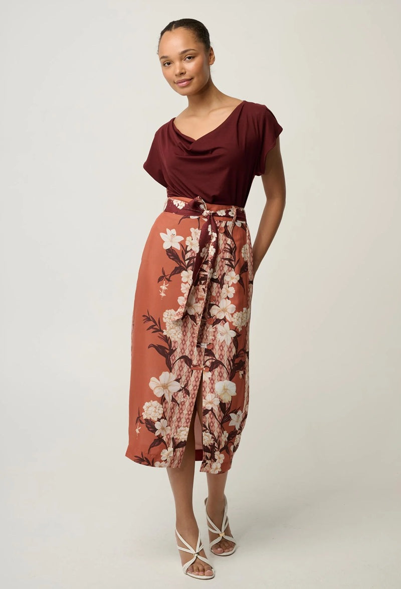 Marisol Cowl Neck Cap Sleeve Top | Rosewood