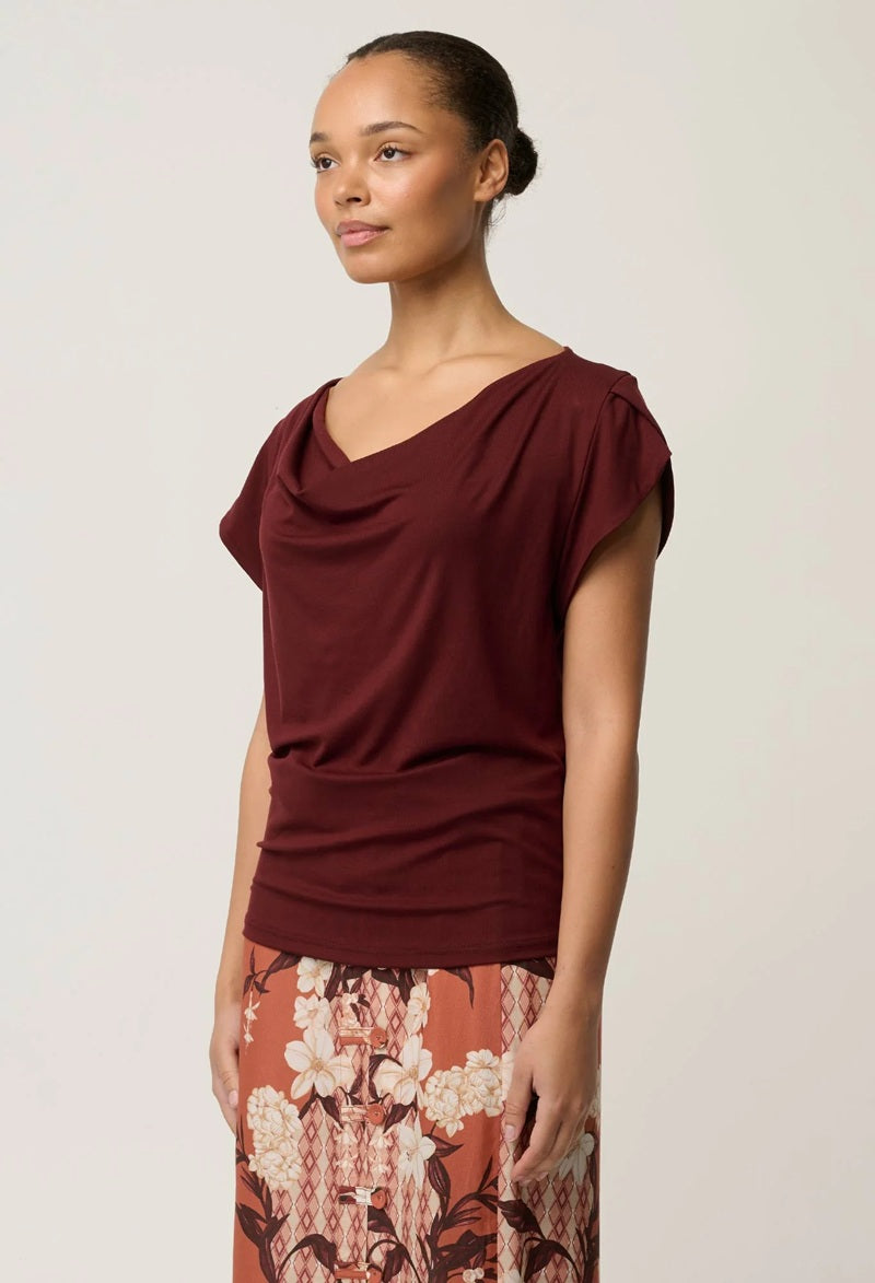 Marisol Cowl Neck Cap Sleeve Top | Rosewood