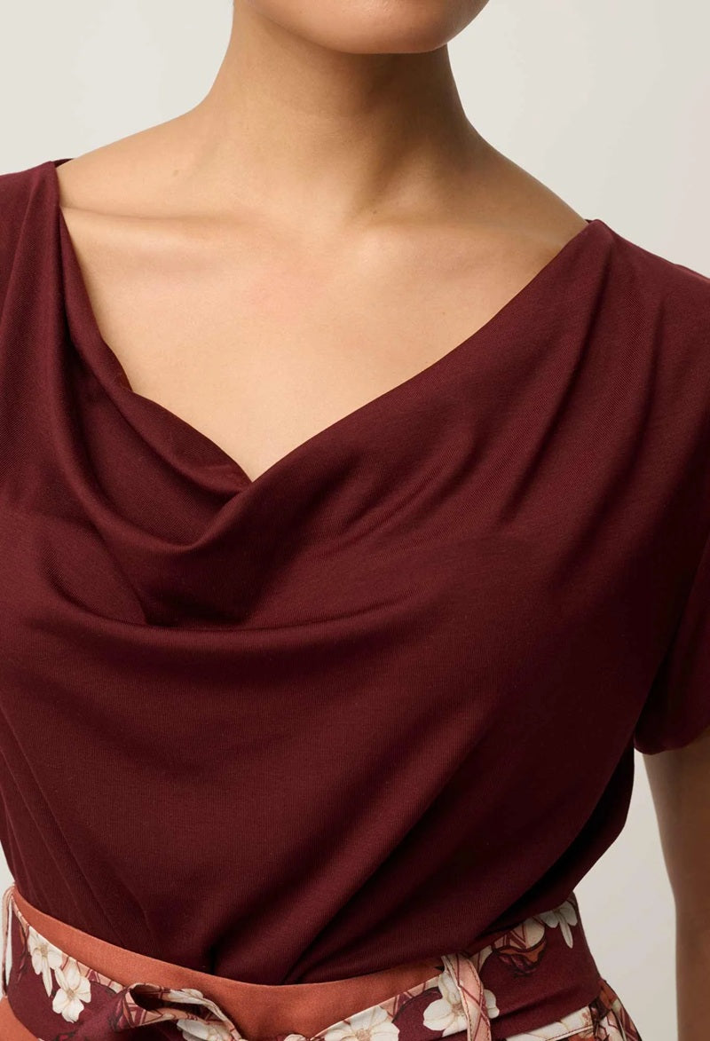 Marisol Cowl Neck Cap Sleeve Top | Rosewood