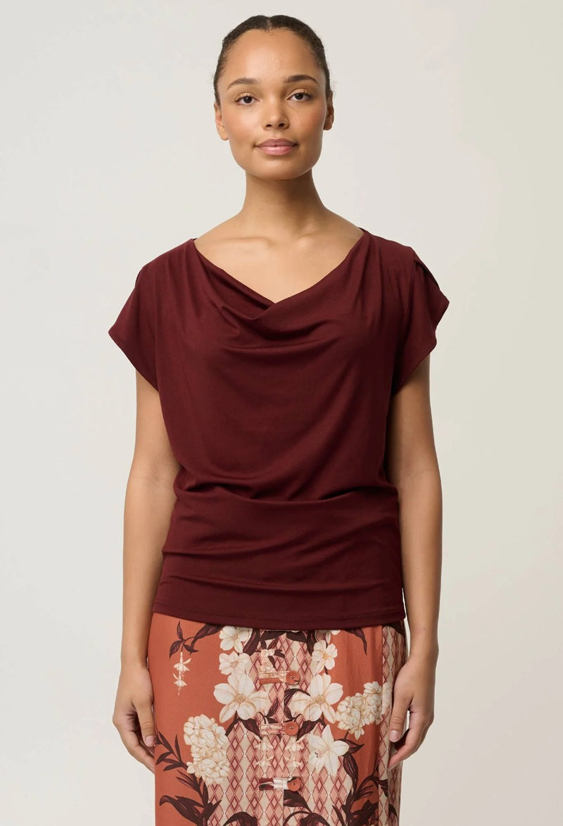 Marisol Cowl Neck Cap Sleeve Top | Rosewood