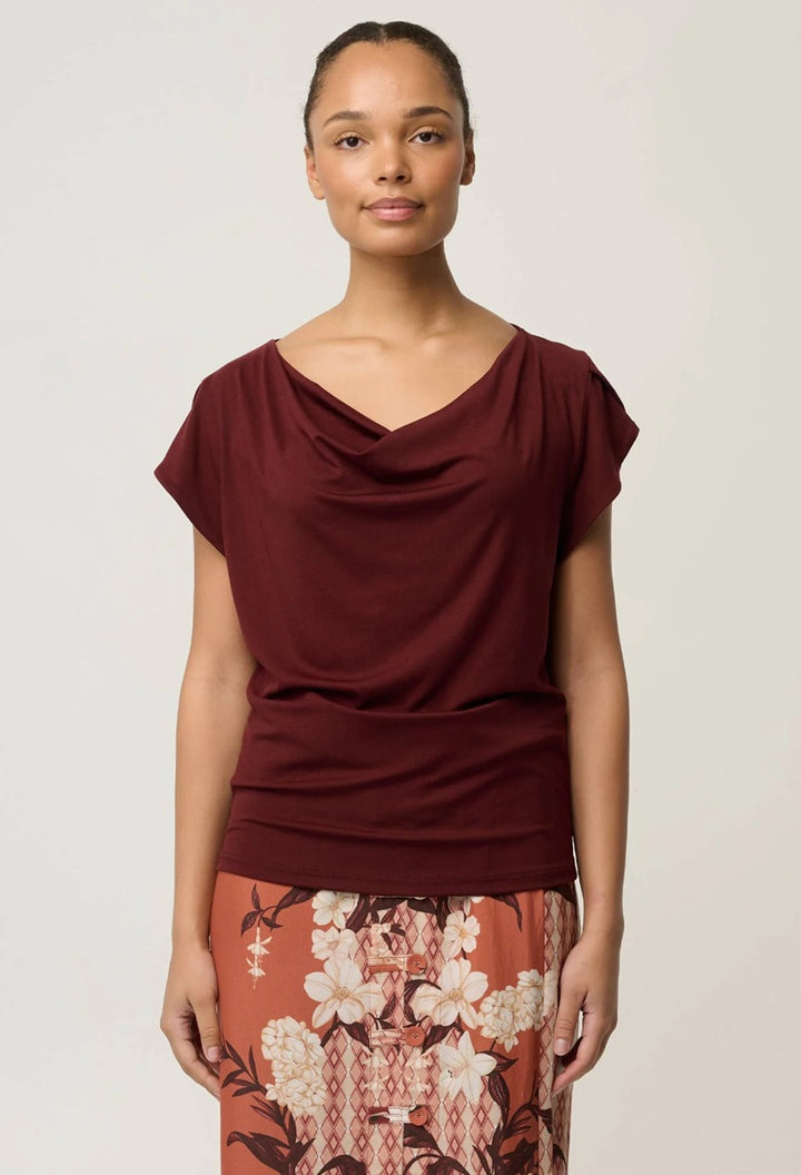 Marisol Cowl Neck Cap Sleeve Top | Rosewood