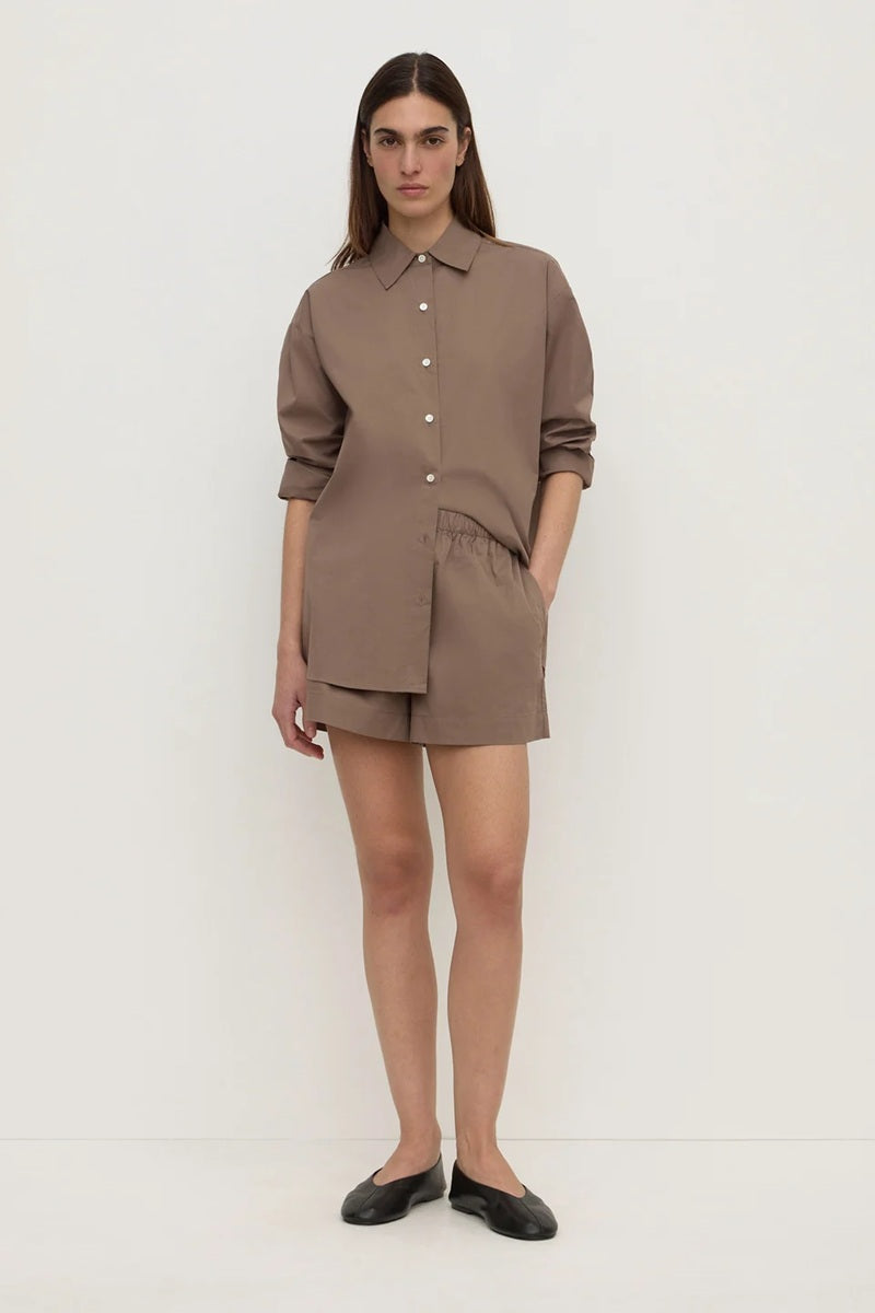 Micha Poplin Long Sleeve Shirt | Dark Sand